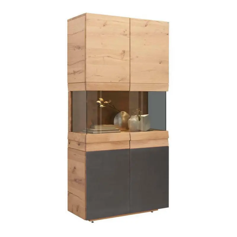 Vitrine in furniert, massiv Wildeiche Grau, Wildeiche