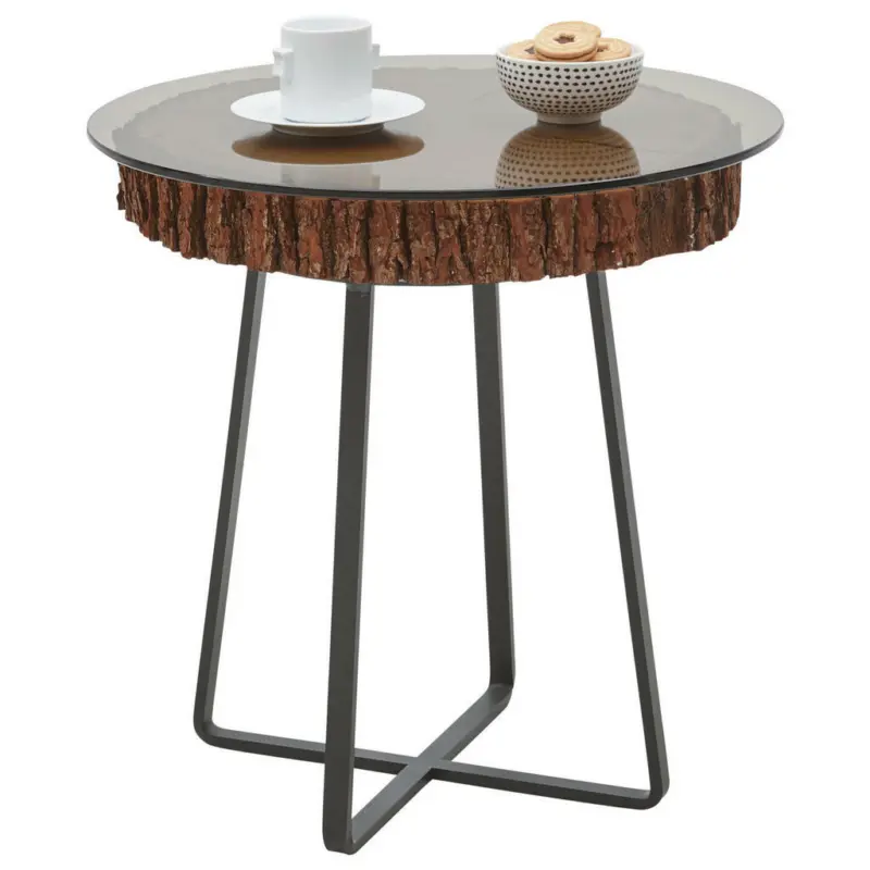Beistelltisch in Holz, Metall, Glas 52/52/52 cm