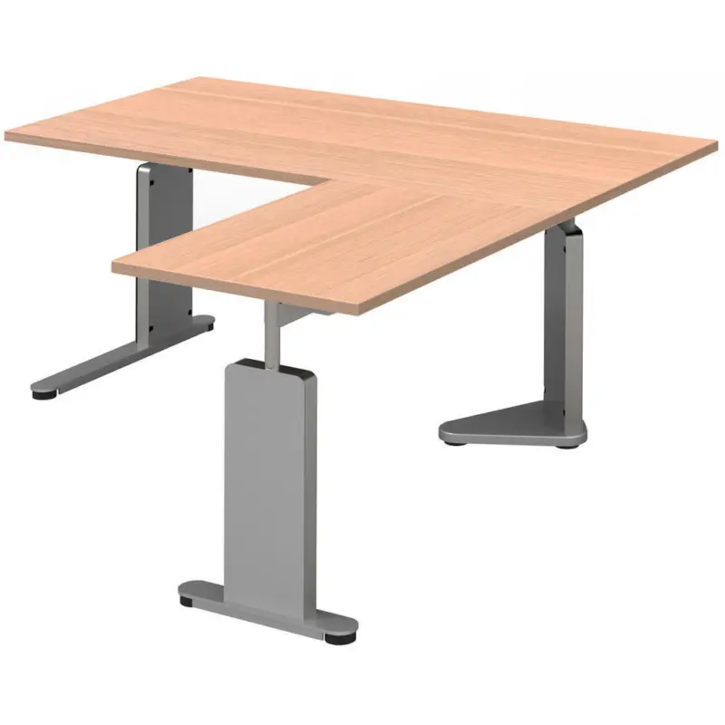 Eckschreibtisch 160/160/68-82 cm in Eichefarben, Alufarben