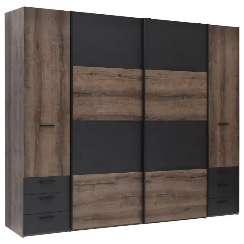 Kleiderschrank in Schwarz, Eichefarben