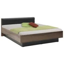 Bett 180/200 cm in Schwarz, Eichefarben