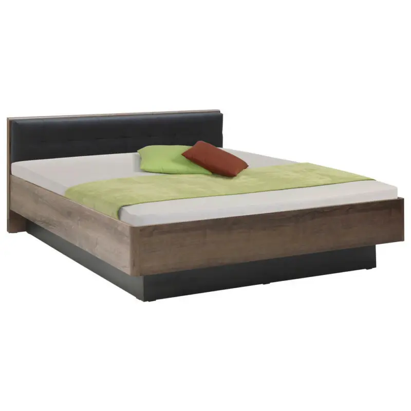 Bett 180/200 cm in Schwarz, Eichefarben