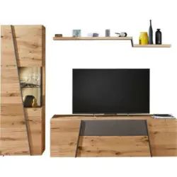 Wohnwand 272/202/57 cm in Grau, Eichefarben