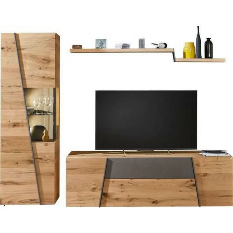 Wohnwand 272/202/57 cm in Grau, Eichefarben