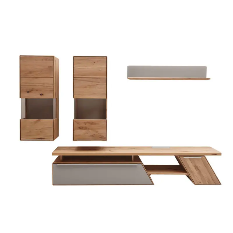 Wohnwand 279/185/47 cm in Schlammfarben, Buchefarben