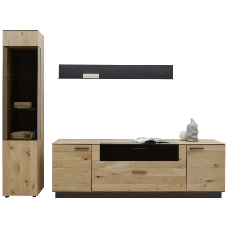 Wohnwand 269/205/49 cm in Anthrazit, Eichefarben, Bronzefarben