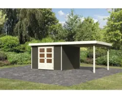 Gartenhaus Karibu Kodiak 6 inkl. Anbaudach 2,8 m 557x298 cm terragrau