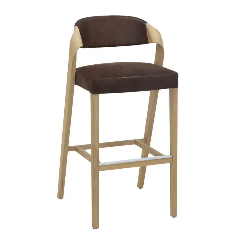 Barhocker in Holz, Textil Braun, Eichefarben