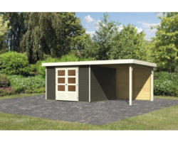 Gartenhaus Karibu Kodiak 6 inkl. Anbaudach 2,4 m, Rückwand 523x298 cm terragrau