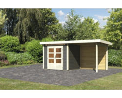 Gartenhaus Karibu Landau 2 inkl. Anbau 2,35 m, Rückwand 475 x 198,5 cm terragrau