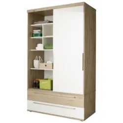 Schiebetürenschrank in Weiß, Eichefarben