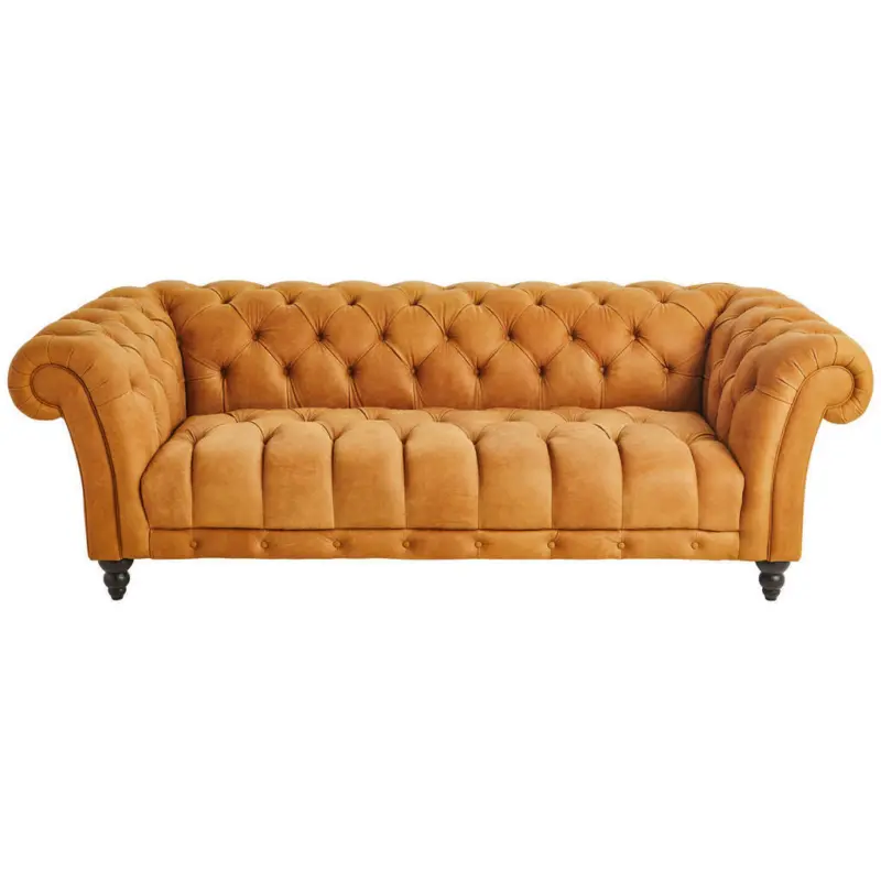 Chesterfield-Sofa in Echtleder Currygelb