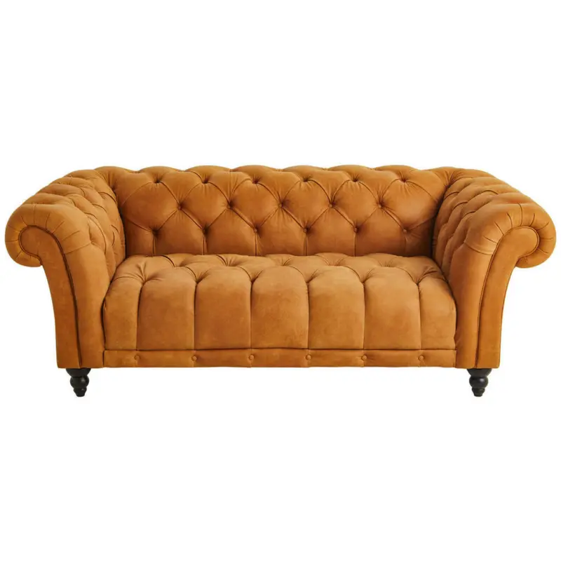 Chesterfield-Sofa in Echtleder Currygelb