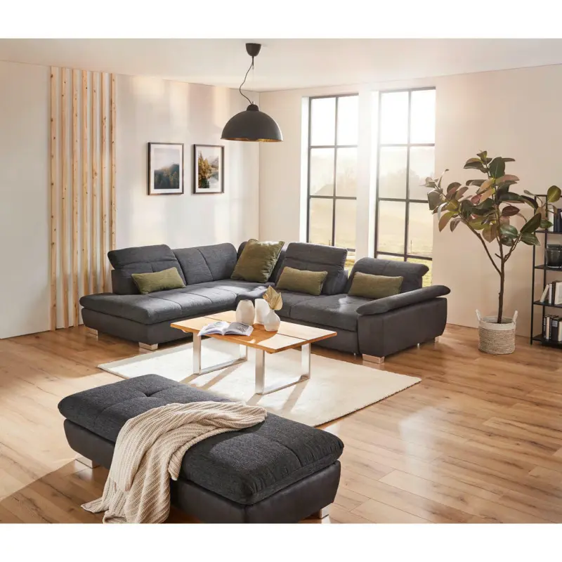 Ecksofa in Chenille Schwarz