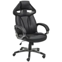 Gamingstuhl in Lederlook, Netzbespannung Grau, Schwarz