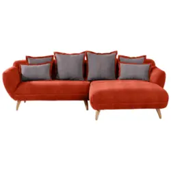 Ecksofa in Chenille Rot, Dunkelgrau