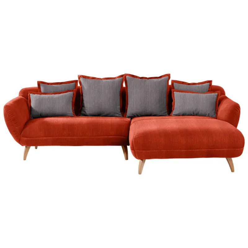 Ecksofa in Chenille Rot, Dunkelgrau