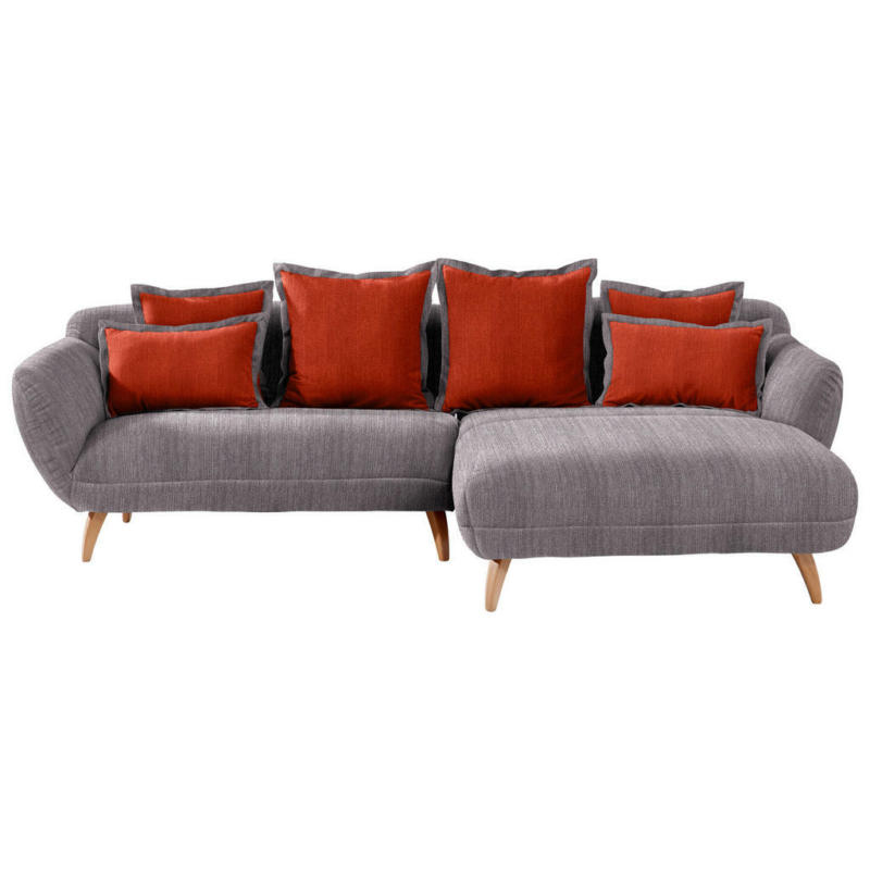 Ecksofa in Chenille Rot, Dunkelgrau