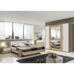 Schlafzimmer 180/200 cm in Weiß, Eichefarben