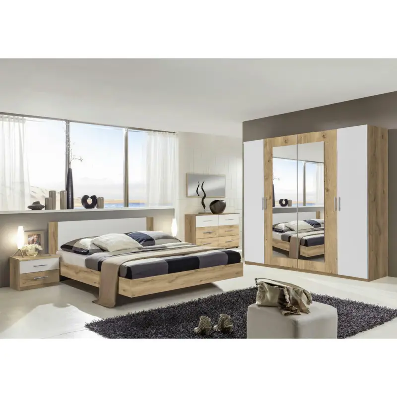 Schlafzimmer 180/200 cm in Weiß, Eichefarben