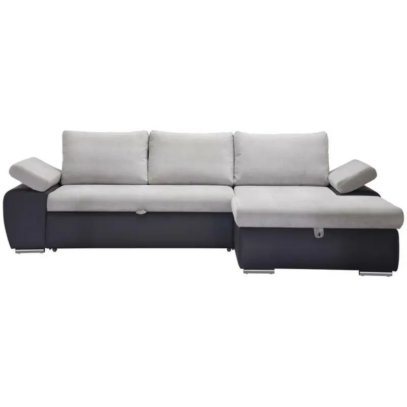 Ecksofa in Flachgewebe Hellgrau, Dunkelgrau