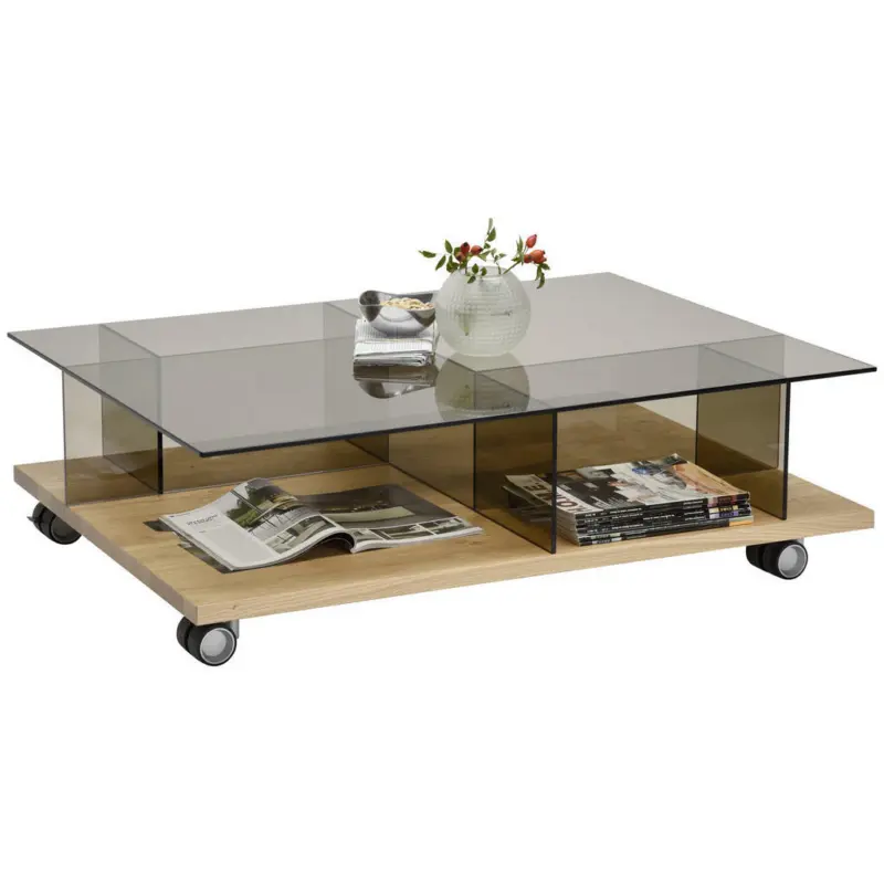 Couchtisch in Holz, Glas 110/80/32,8 cm