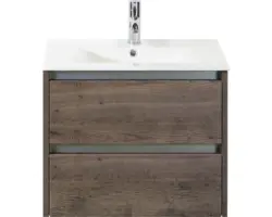 Waschbeckenunterschrank Sanox Dante Keramik 52x61x46 cm mit Keramikwaschbecken Tabacco