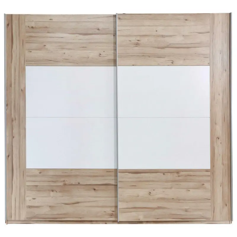 Schwebetürenschrank in Weiß, Eichefarben