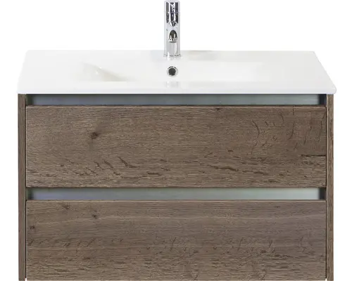 Waschbeckenunterschrank Sanox Dante Keramik 52x81x46 cm mit Keramikwaschbecken Tabacco