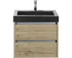 Hornbach Waschbeckenunterschrank Sanox Dante Naturstein 58x61x45,5 cm mit Natursteinwaschbecken eiche natur