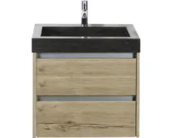 Waschbeckenunterschrank Sanox Dante Naturstein 58x61x45,5 cm mit Natursteinwaschbecken eiche natur