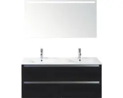 Badmöbel-Set Sanox Dante Keramik 170x121x46 cm Doppel-Keramikwaschbecken Black Oak mit LED-Beleuchtung