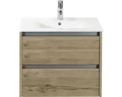 Waschbeckenunterschrank Sanox Dante Keramik 52x61x46 cm mit Keramikwaschbecken Eiche natur