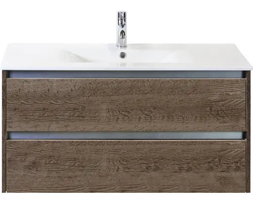 Waschbeckenunterschrank Sanox Dante Keramik 52x101x46 cm mit Keramikwaschbecken Tabacco