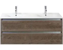Waschbeckenunterschrank Sanox Dante Keramik 121x52x46 cm mit Doppel-Keramikwaschbecken Tabacco