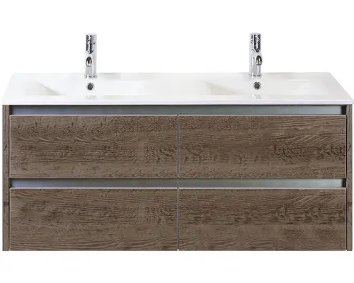 Waschbeckenunterschrank Sanox Dante Keramik 121x52x46 cm mit Doppel-Keramikwaschbecken Tabacco