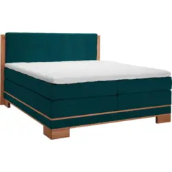 Boxspringbett 160/200 cm in Buchefarben, Petrol