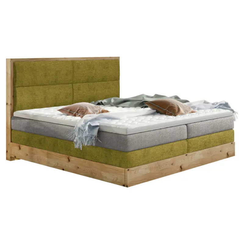 Boxspringbett 160/200 cm in Grün, Eichefarben, Hellgrau