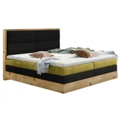 Boxspringbett 160/200 cm in Grün, Eichefarben, Dunkelgrau