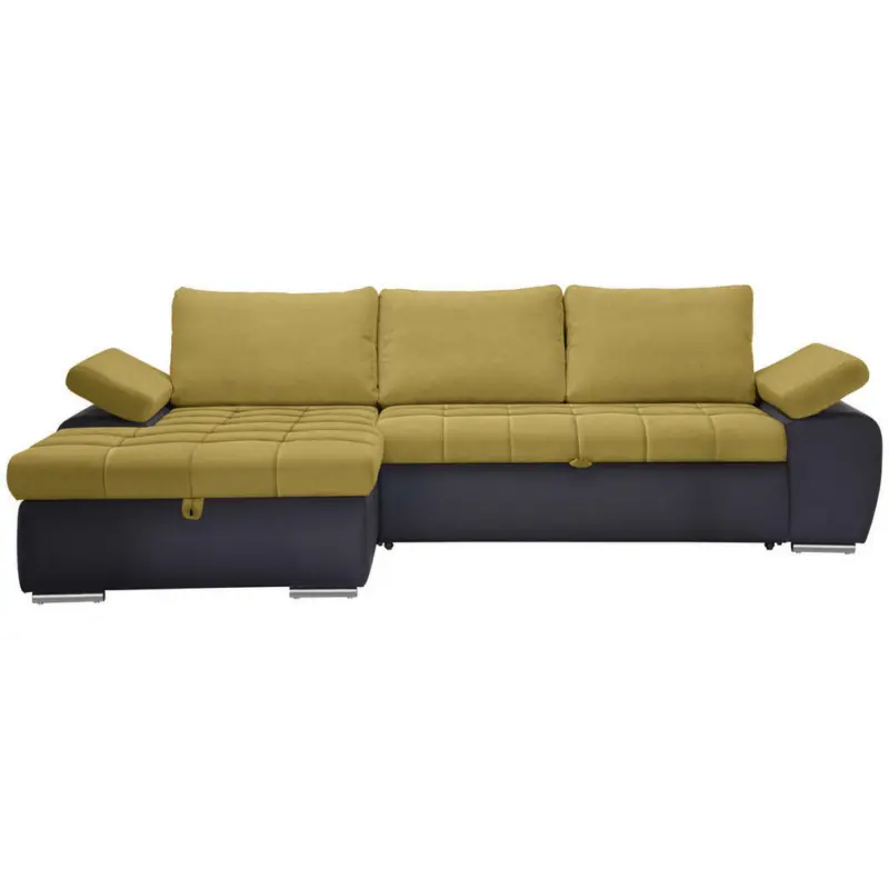 Ecksofa in Flachgewebe Gelb, Grün, Dunkelgrau
