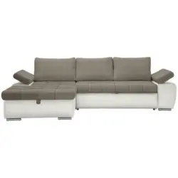 Ecksofa in Flachgewebe Weiß, Hellbraun