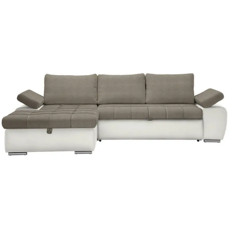 Ecksofa in Flachgewebe Weiß, Hellbraun