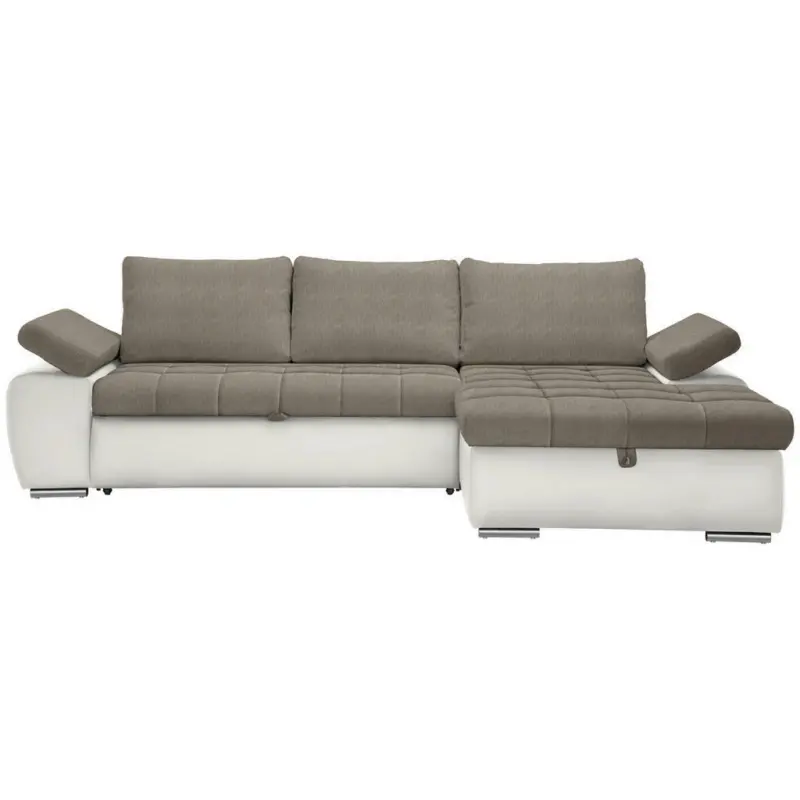Ecksofa in Flachgewebe Weiß, Beige
