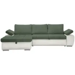 Ecksofa in Flachgewebe Weiß, Olivgrün