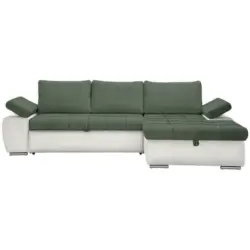 Ecksofa in Flachgewebe Weiß, Olivgrün