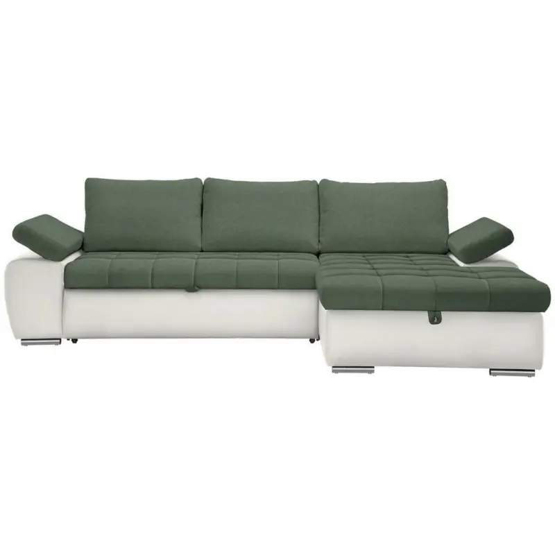 Ecksofa in Flachgewebe Weiß, Olivgrün