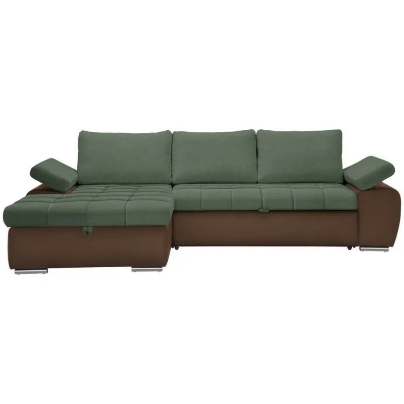 Ecksofa in Flachgewebe Braun, Olivgrün