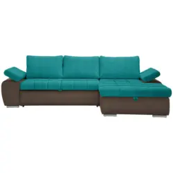 Ecksofa in Flachgewebe Türkis, Schlammfarben