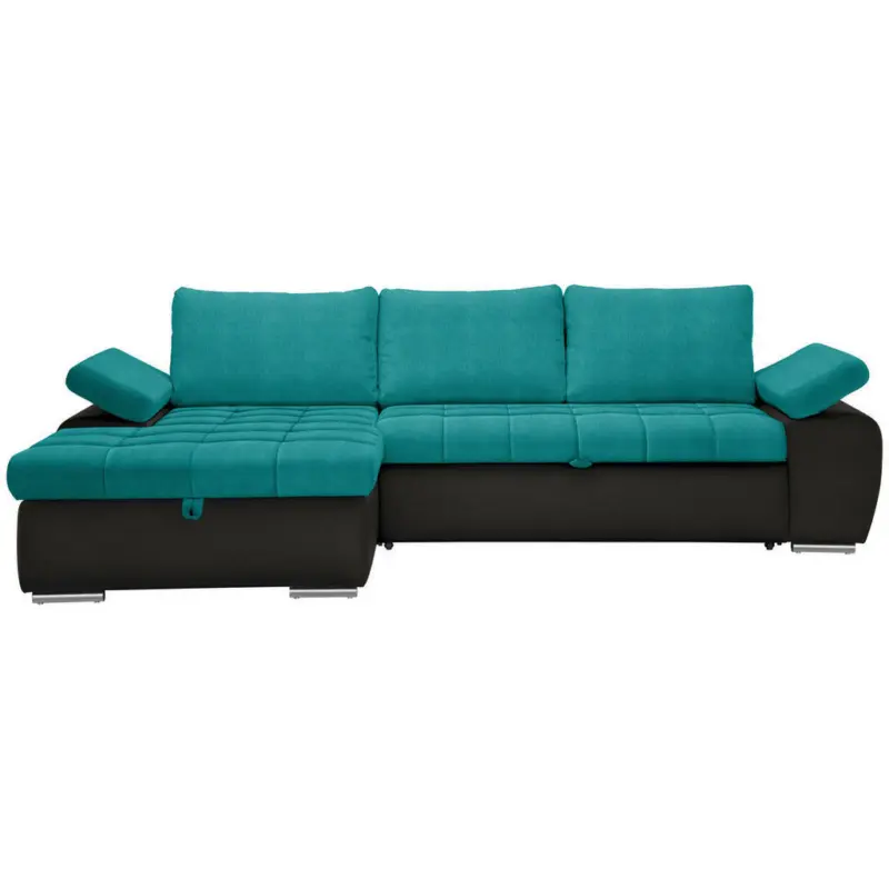 Ecksofa in Flachgewebe Schwarz, Türkis
