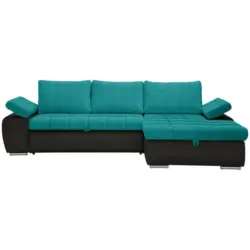 Ecksofa in Flachgewebe Schwarz, Türkis